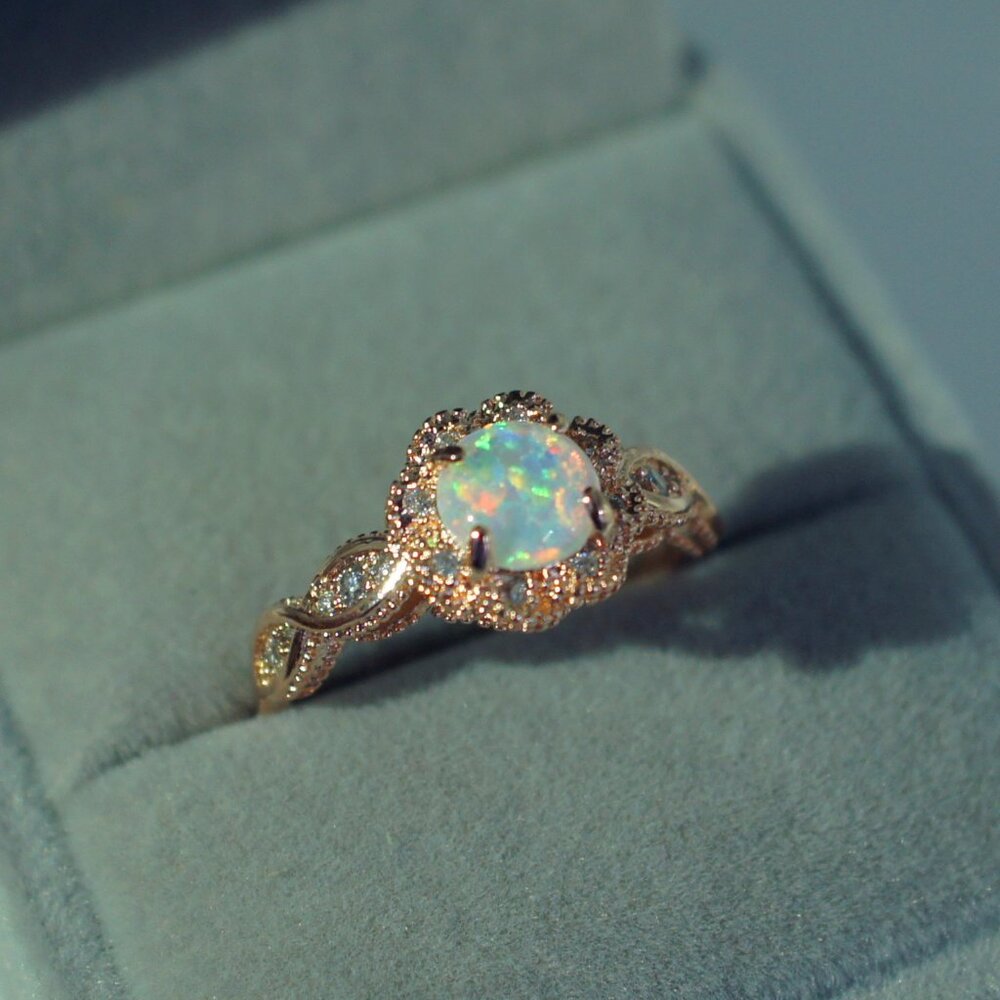 Sweet Opal Stone Pave CZ Woven Carved Beautiful Rings for Women, EVGG1334 - Picture 4 of 6